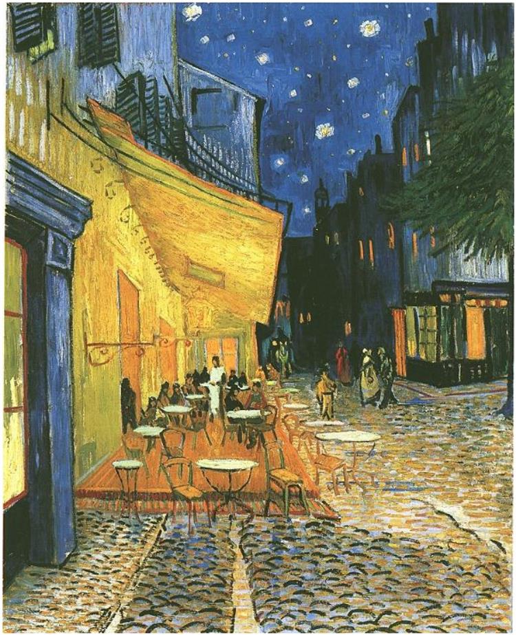 Café-Terrace-on-the-Place-du-Forum,-Arles,-at-Night,-The